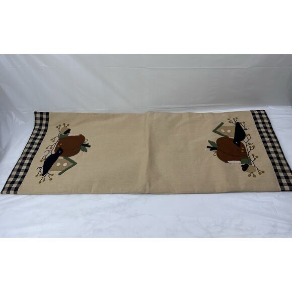 Table Runner Primitive Pumpkin Birdhouse Plaid Harvest Autumn Home By Raghu 34.5 - Picture 1 of 5